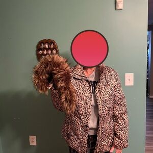 Calvin Klein Black Faux Fur Coat with Leopard Accents